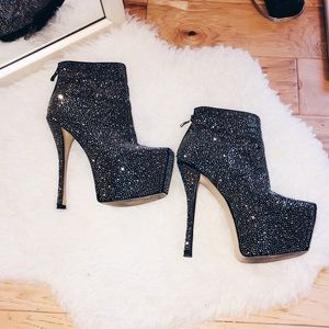 Chinese Laundry black crystal platform booties